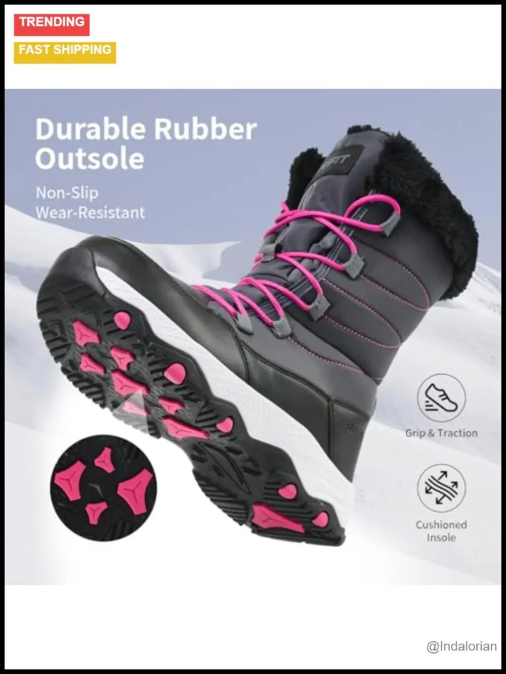 Waterproof Mid-Calf Snow Booties Winter Hiking Boot Fur Lined Non-Slip